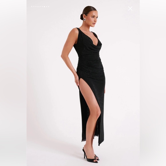 Meshki Laney Hot Fix Mesh Cowl Neck Maxi Dress - Picture 1 of 6